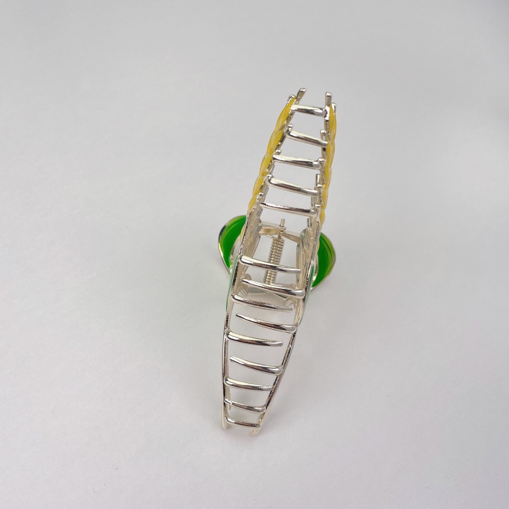 NEW Warm Silver Metal Yellow Wheat Green Leaves Hair Claw - Picture 7 of 8